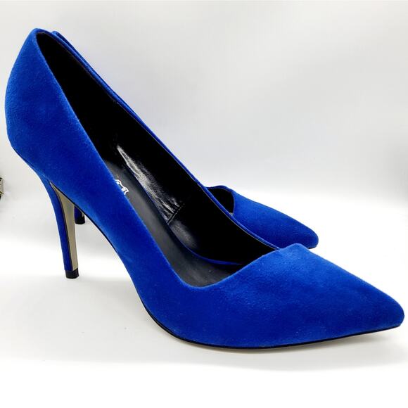 Aldo Nydaudia Cobalt Blue Suede Asymmetrical Cut Pointed Toe Pumps Heels Sz 8.5 - Picture 1 of 10